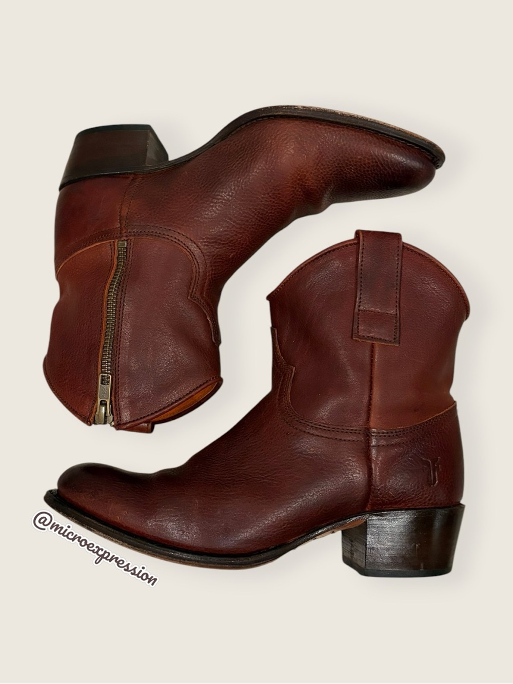 Frye Deborah Lug Short Cognac/Brown Leather PullOn Tab Southern Cowboy AnkleBoot